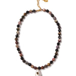 Tourmaline & Pearl Beaded Necklace 18k Gold Vermeil, Freshwater Pearl, Tourmaline