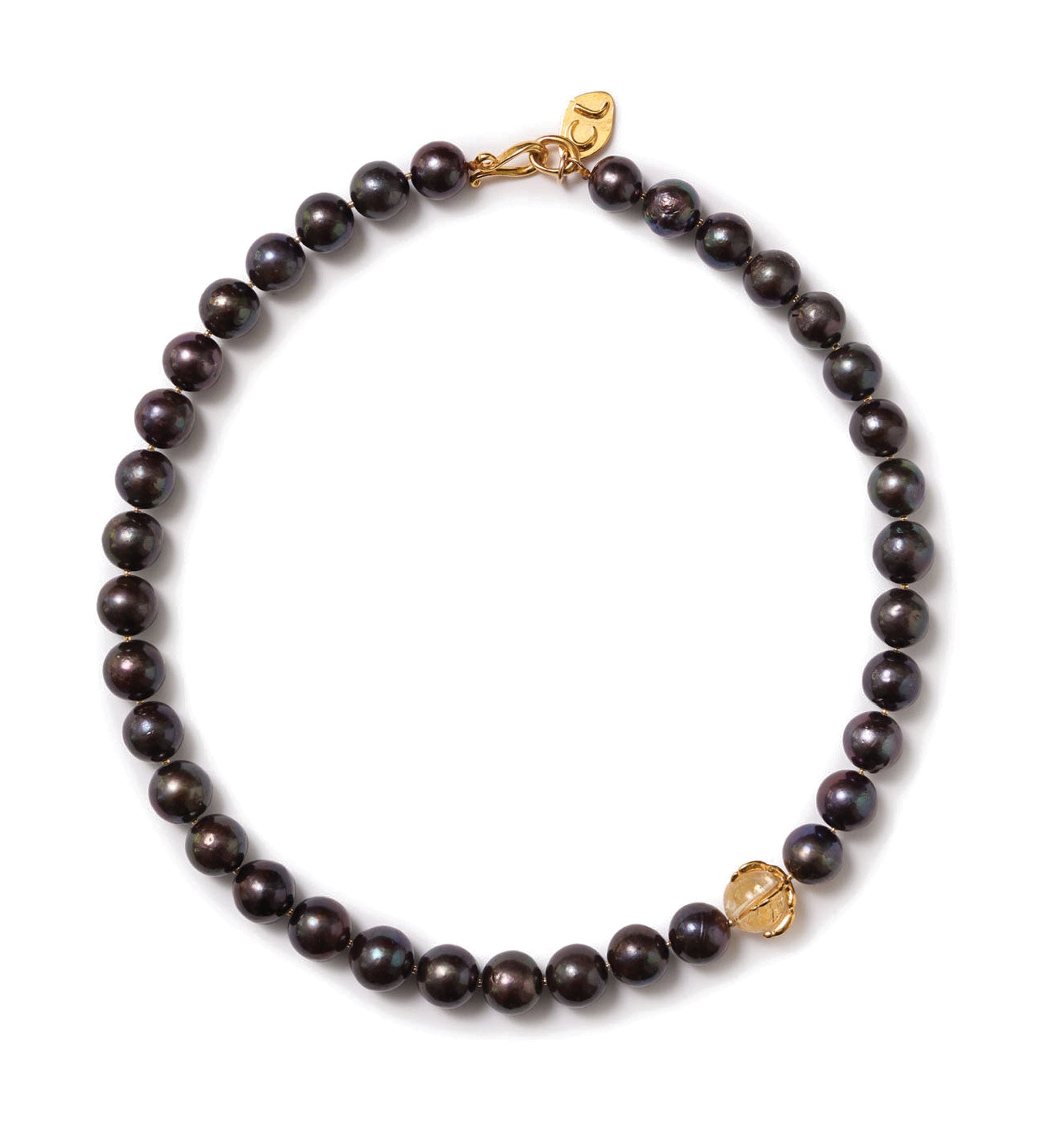 Lark Necklace Peacock Pearl 18k Gold Vermeil, Freshwater Pearl, Citrine