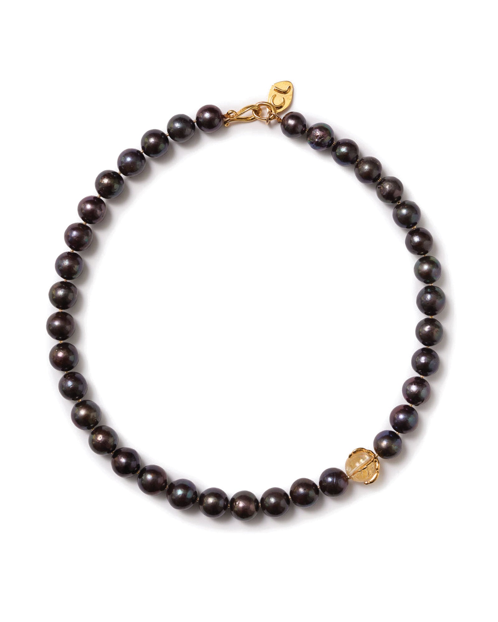 Lark Necklace Peacock Pearl 18k Gold Vermeil, Freshwater Pearl, Citrine