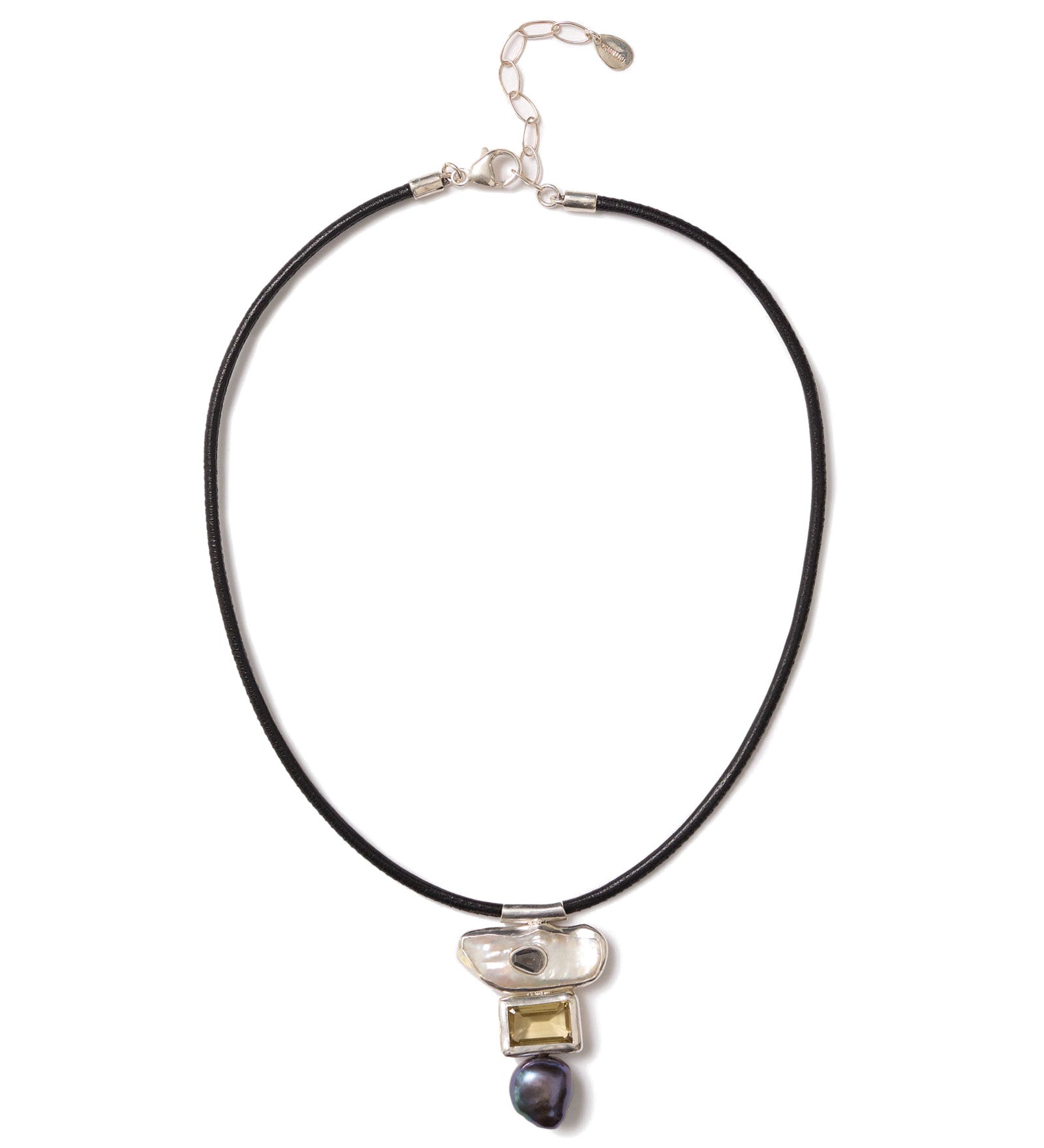 Multi Stone Pendant Drop Necklace Sterling Silver, Assorted Pearls, Black Diamond