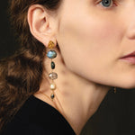 Five Stone Drop Earrings 18k Gold Vermeil, Labradorite, Abalone