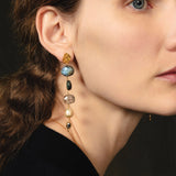 Five Stone Drop Earrings 18k Gold Vermeil, Labradorite, Abalone