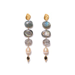 Five Stone Drop Earrings 18k Gold Vermeil, Labradorite, Abalone