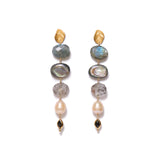 Five Stone Drop Earrings 18k Gold Vermeil, Labradorite, Abalone