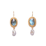 Bezel Set Drop Pearl Earrings 18k Gold Vermeil, Labradorite, Freshwater Pearl