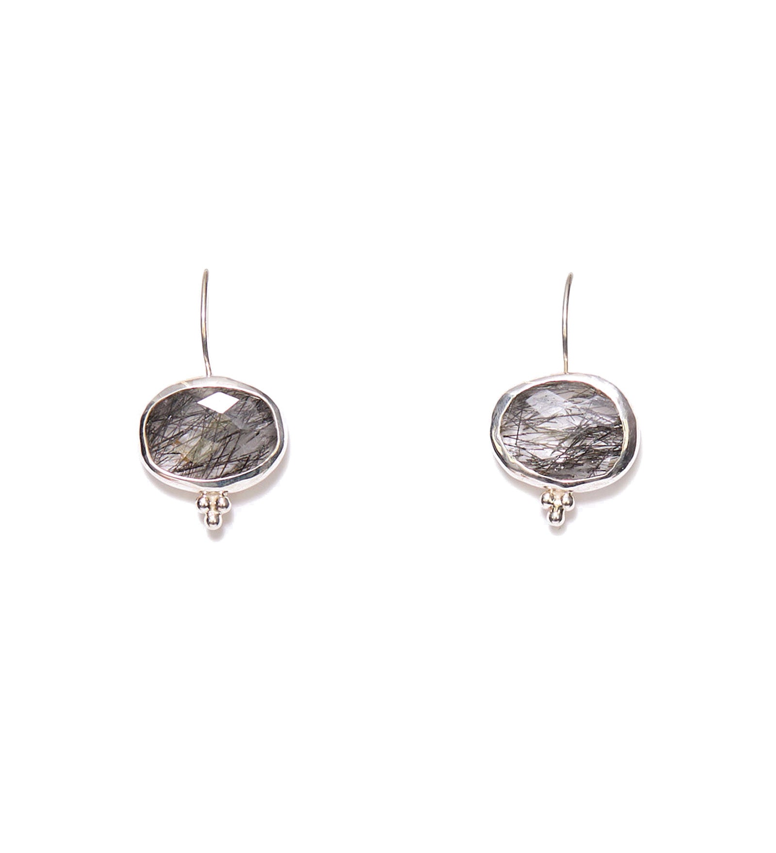 Bezel Set Rutilated Quartz Earrings Sterling Silver, Black Rutilated Quartz