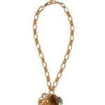 Double Loop Chain Charm Necklace 18k Gold Plated, Tiger's Eye, Labradorite