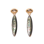 Marquise Abalone Earrings 18k Gold Vermil, Abalone, Smoky Quartz