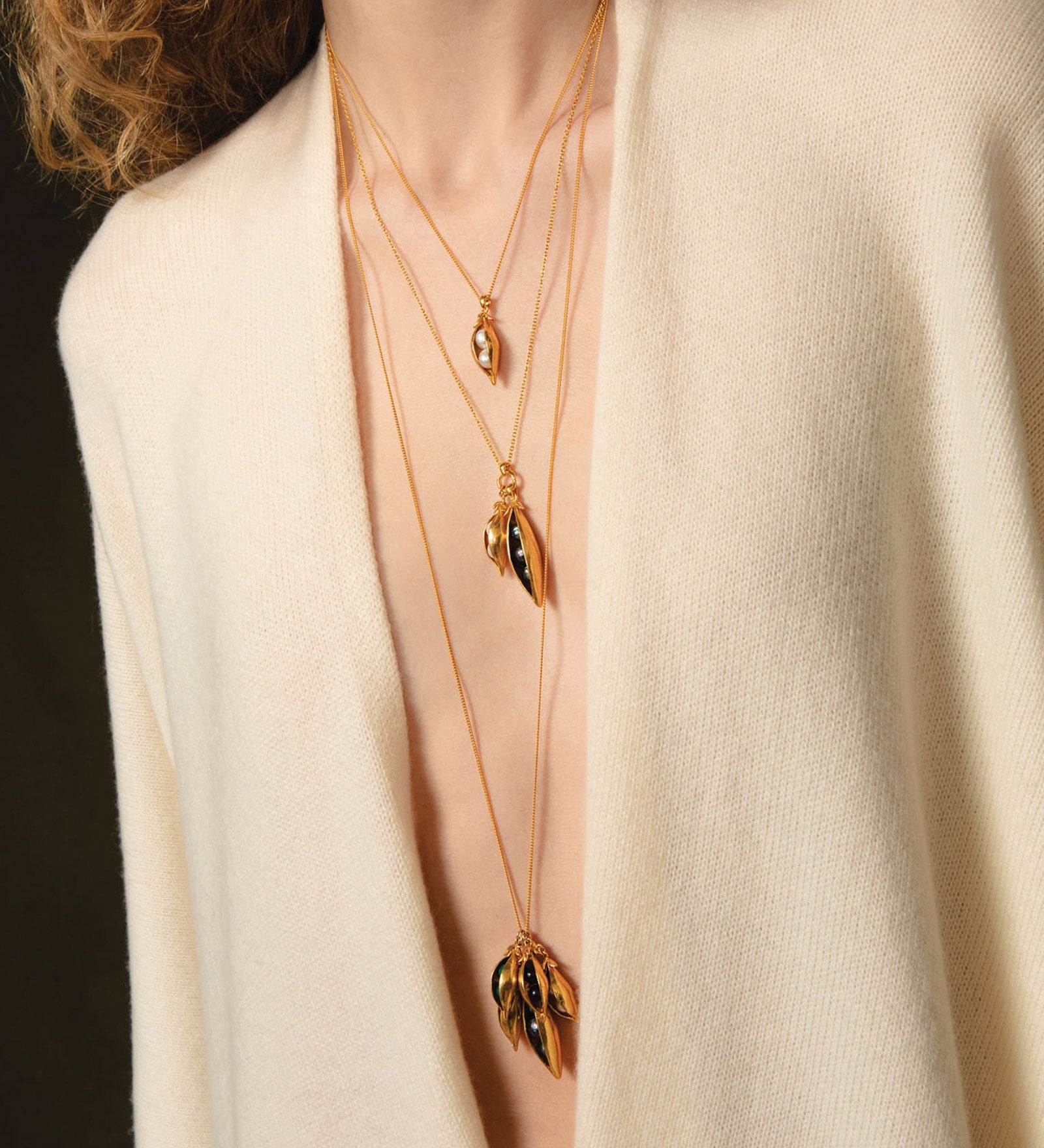 Two Charm Peapod Necklace 18k Gold Plated, Freshwater Pearls