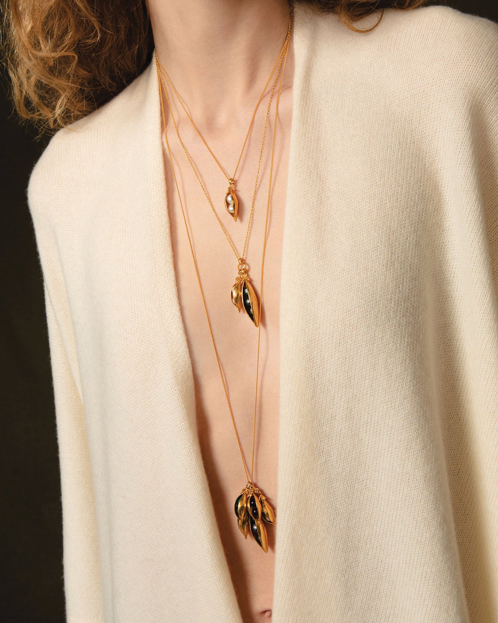 Two Charm Peapod Necklace 18k Gold Plated, Freshwater Pearls