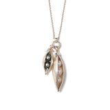 Two Charm Peapod Necklace Sterling Silver, Freshwater Pearls