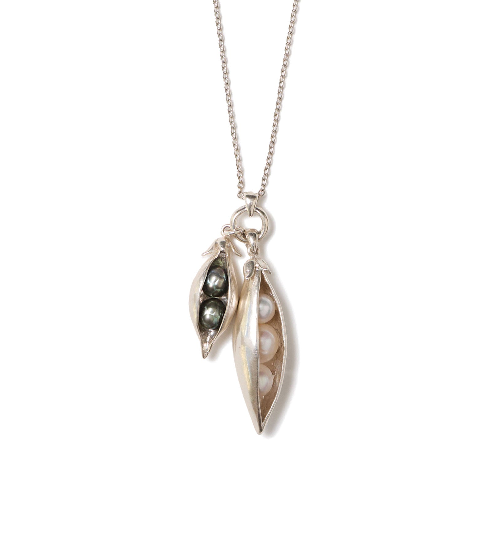Two Charm Peapod Necklace Sterling Silver, Freshwater Pearls
