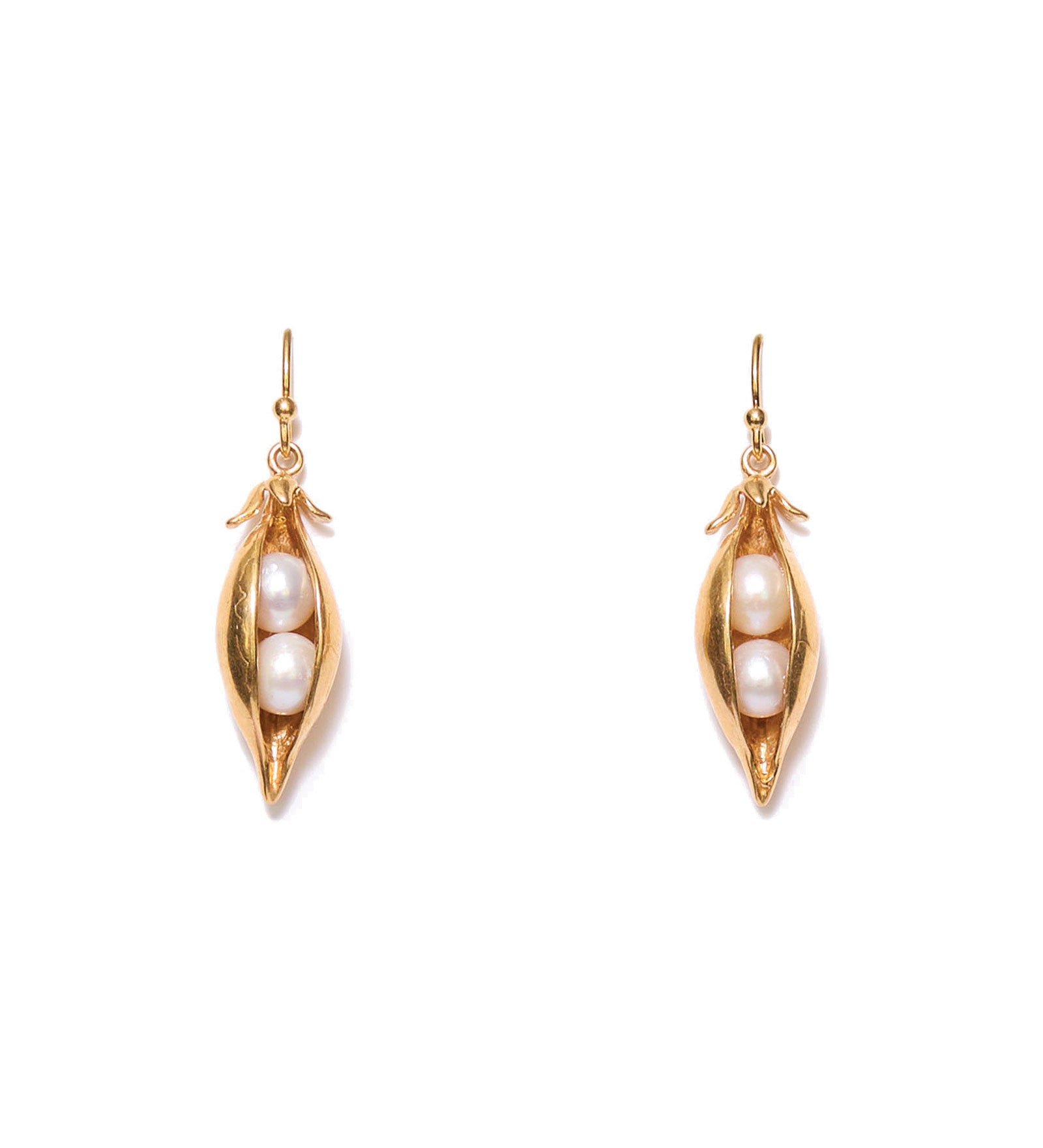 Two Charm Peapod Earrings 18k Gold Plated, Freshwater Pearls