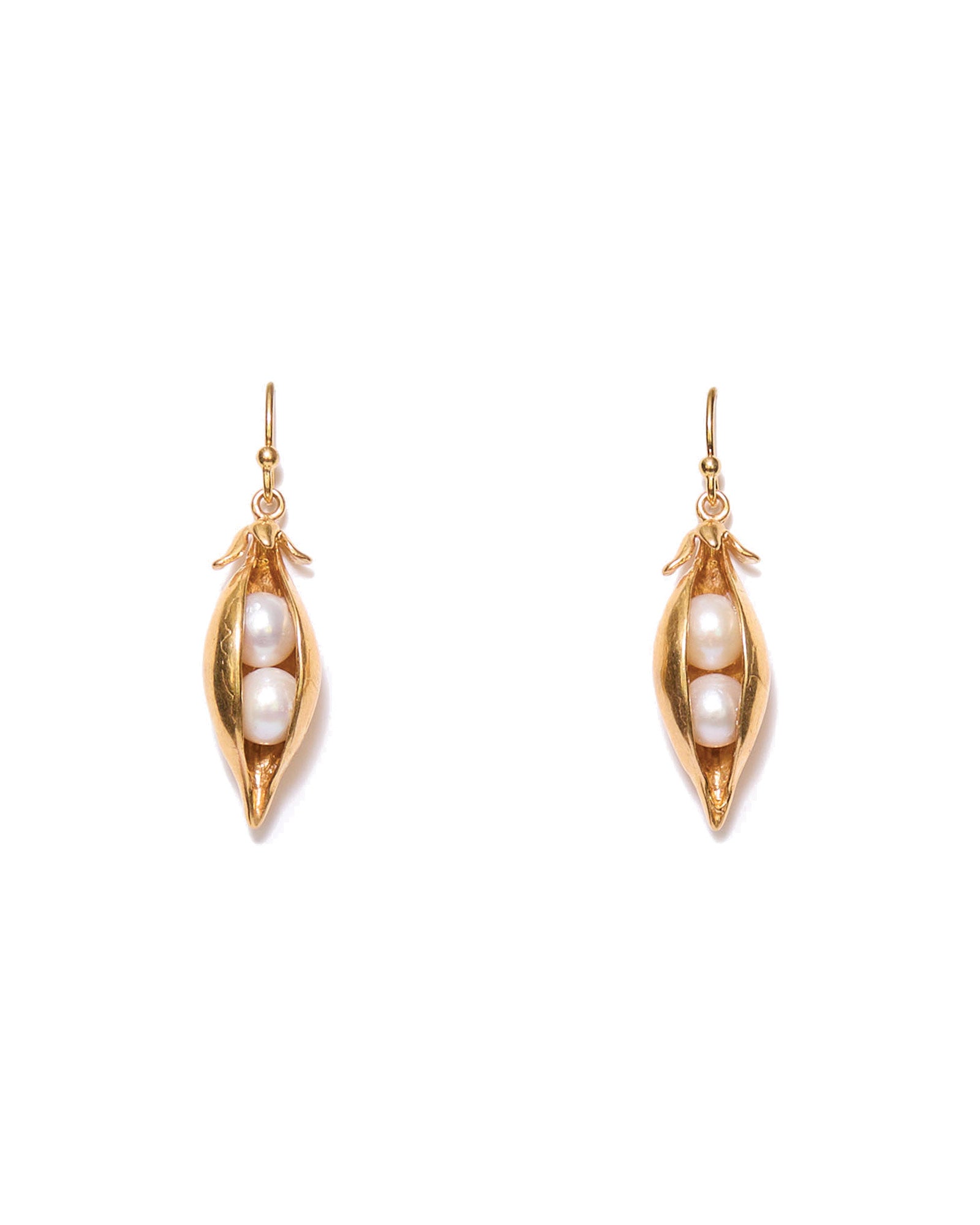 Two Charm Peapod Earrings 18k Gold Plated, Freshwater Pearls