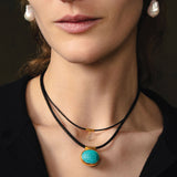 Moissanite & Black Leather Necklace 18k Gold Vermeil, Moissanite, Leather