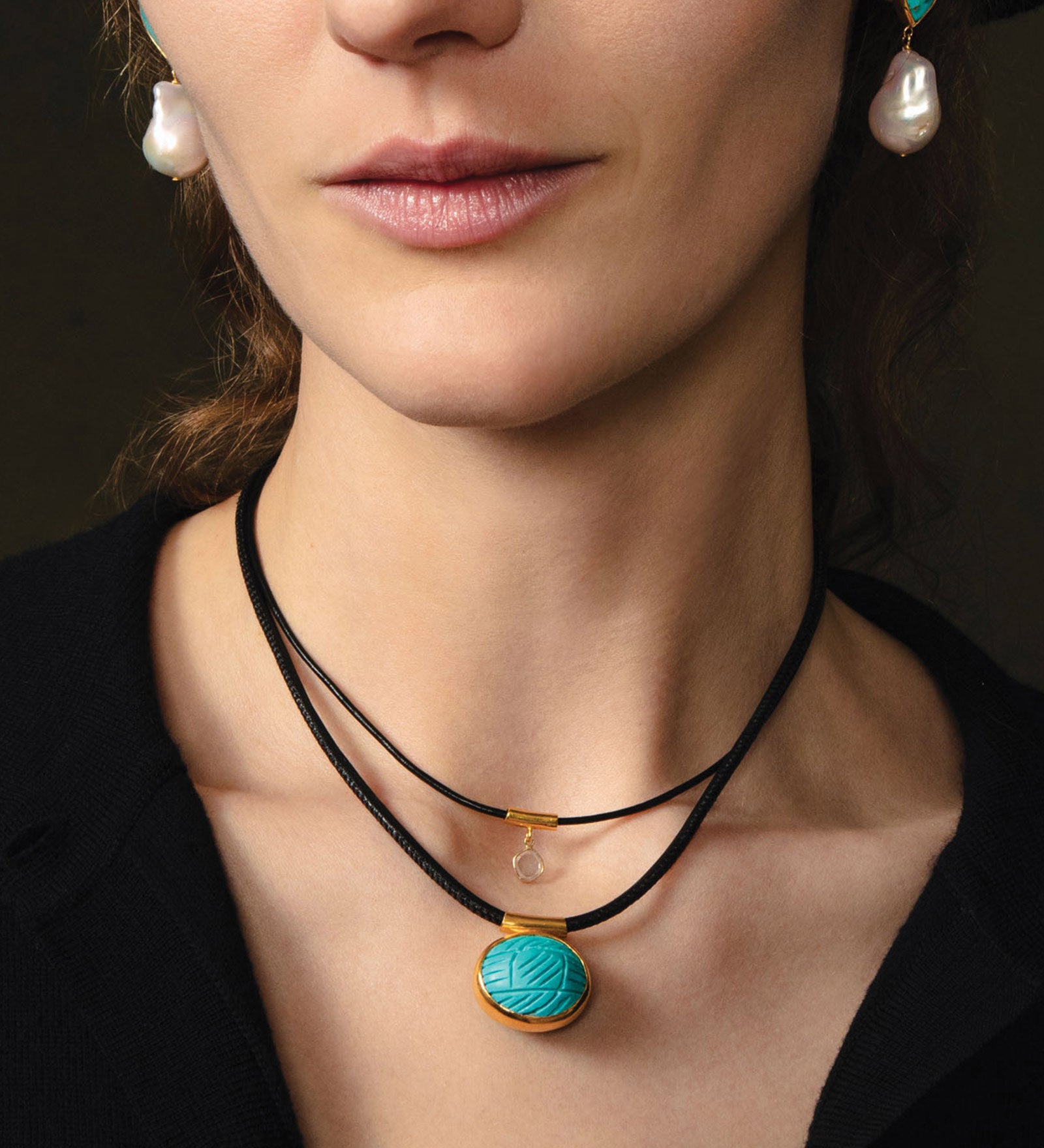 Moissanite & Black Leather Necklace 18k Gold Vermeil, Moissanite, Leather