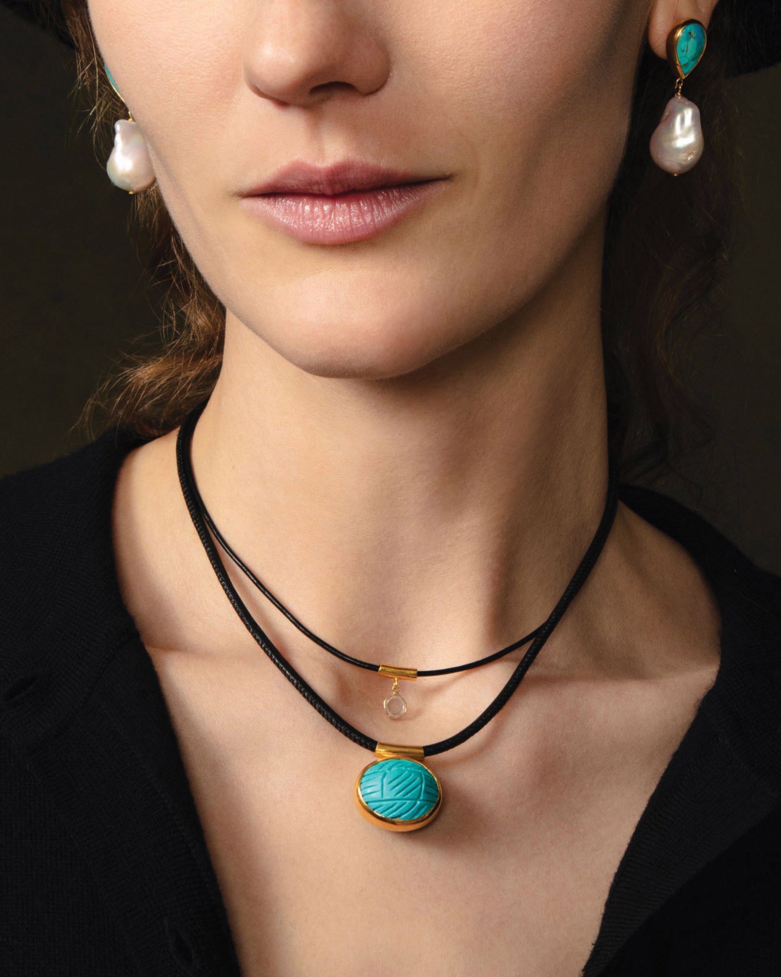 Moissanite & Black Leather Necklace 18k Gold Vermeil, Moissanite, Leather