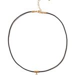 Moissanite & Black Leather Necklace 18k Gold Vermeil, Moissanite, Leather