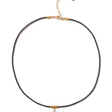 Moissanite & Black Leather Necklace 18k Gold Vermeil, Moissanite, Leather