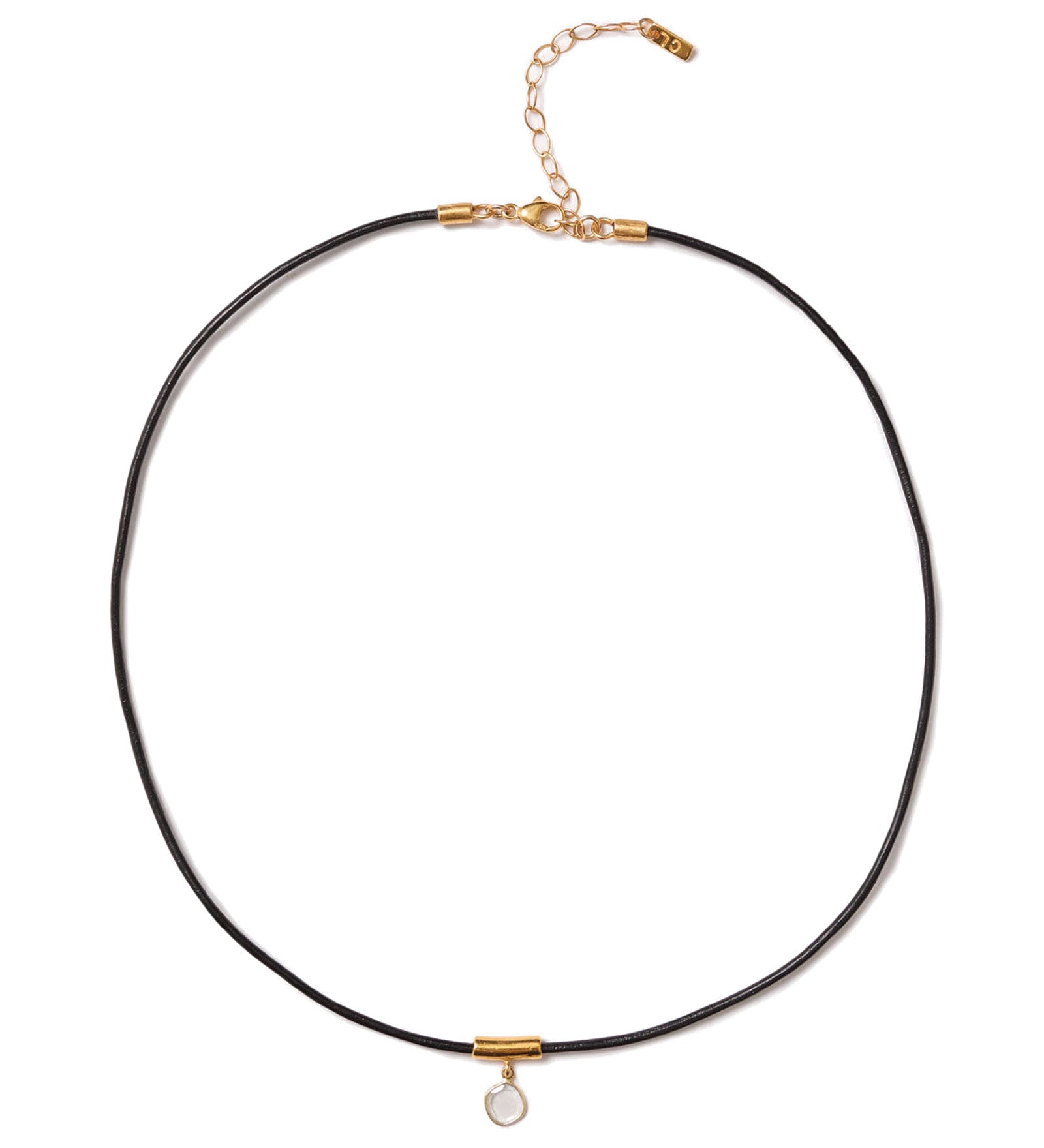 Moissanite & Black Leather Necklace 18k Gold Vermeil, Moissanite, Leather