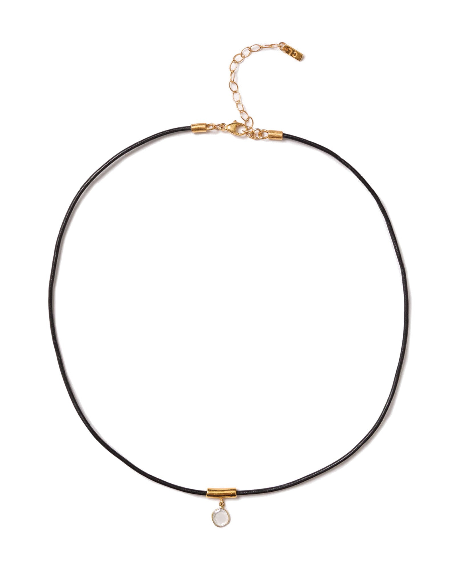 Moissanite & Black Leather Necklace 18k Gold Vermeil, Moissanite, Leather