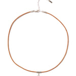 Moissanite & Camel Leather Necklace 18k Gold Vermeil, Moissanite, Leather