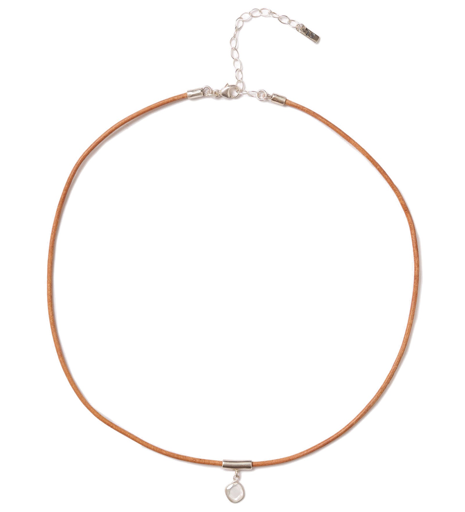 Moissanite & Camel Leather Necklace 18k Gold Vermeil, Moissanite, Leather