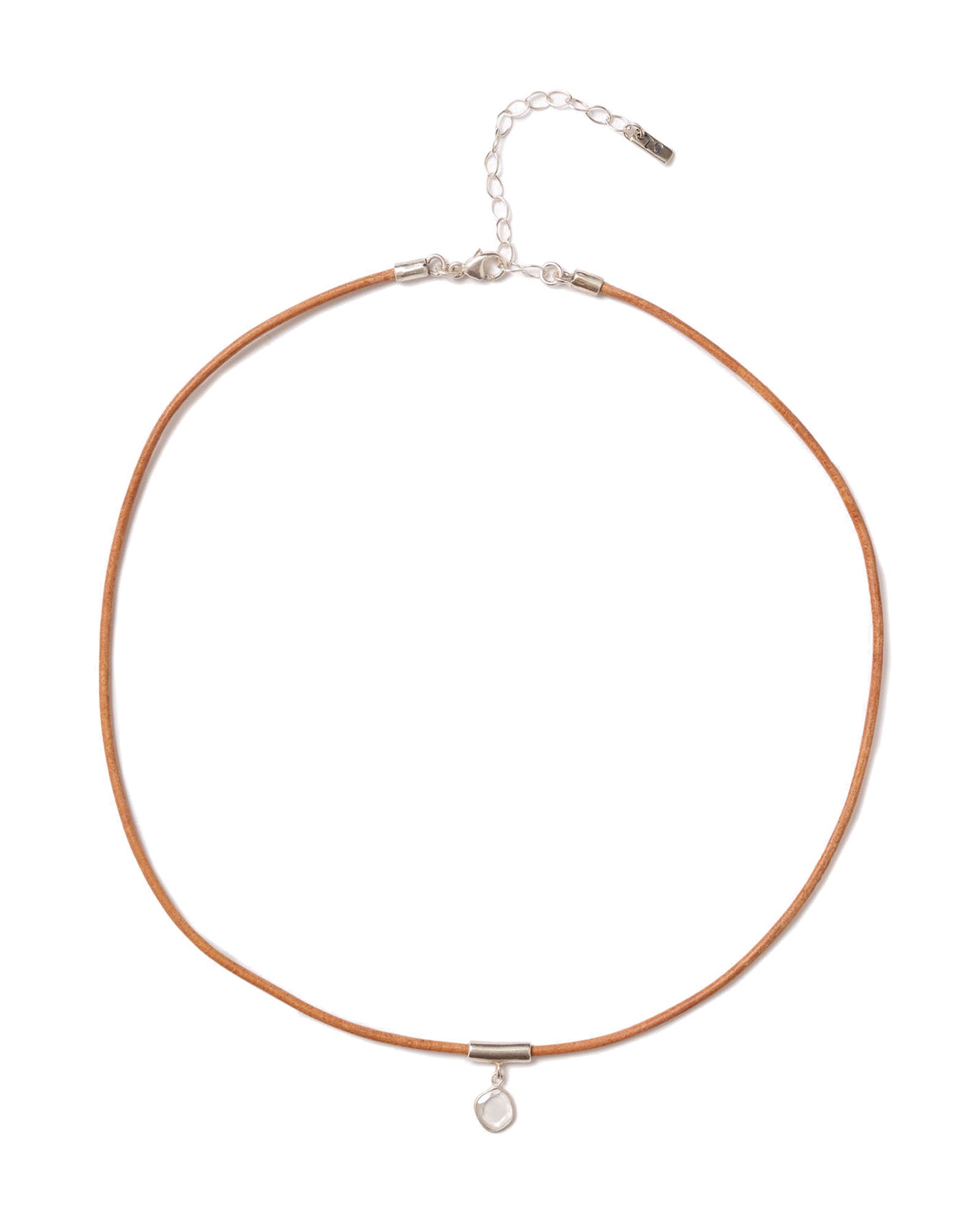 Moissanite & Camel Leather Necklace 18k Gold Vermeil, Moissanite, Leather