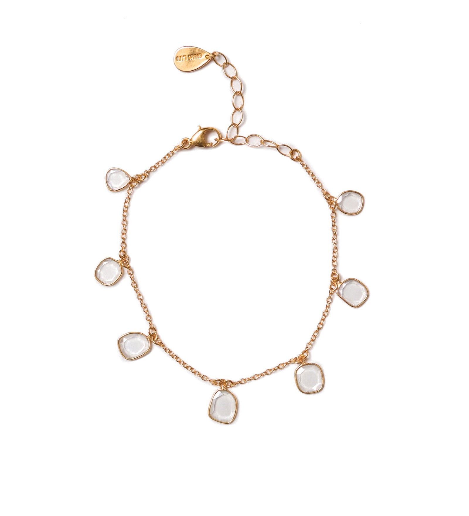 Moissanite Bezel Charm Bracelet 18k Gold Vermeil, Moissanite