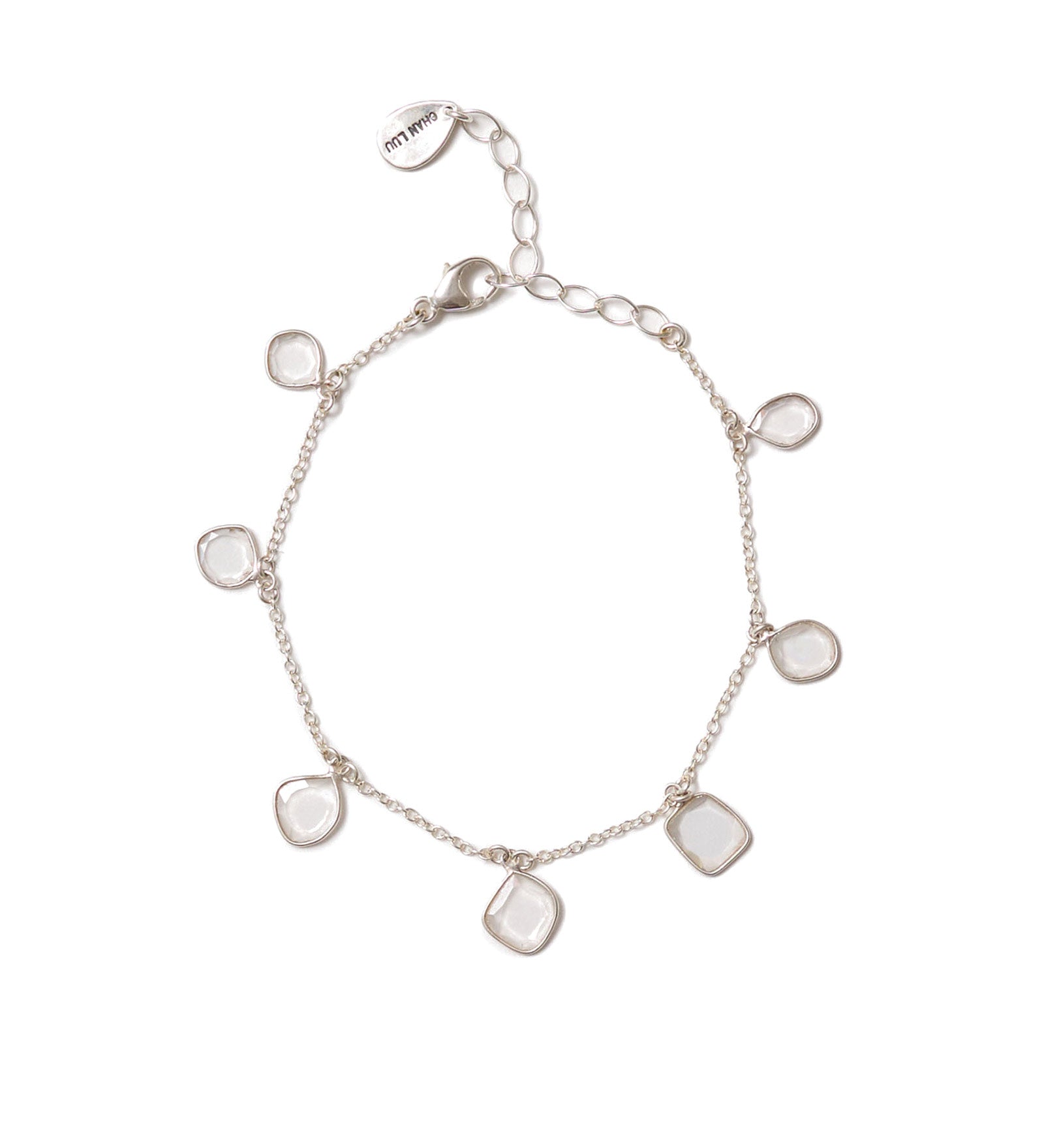Moissanite Bezel Charm Bracelet Sterling Silver, Moissanite