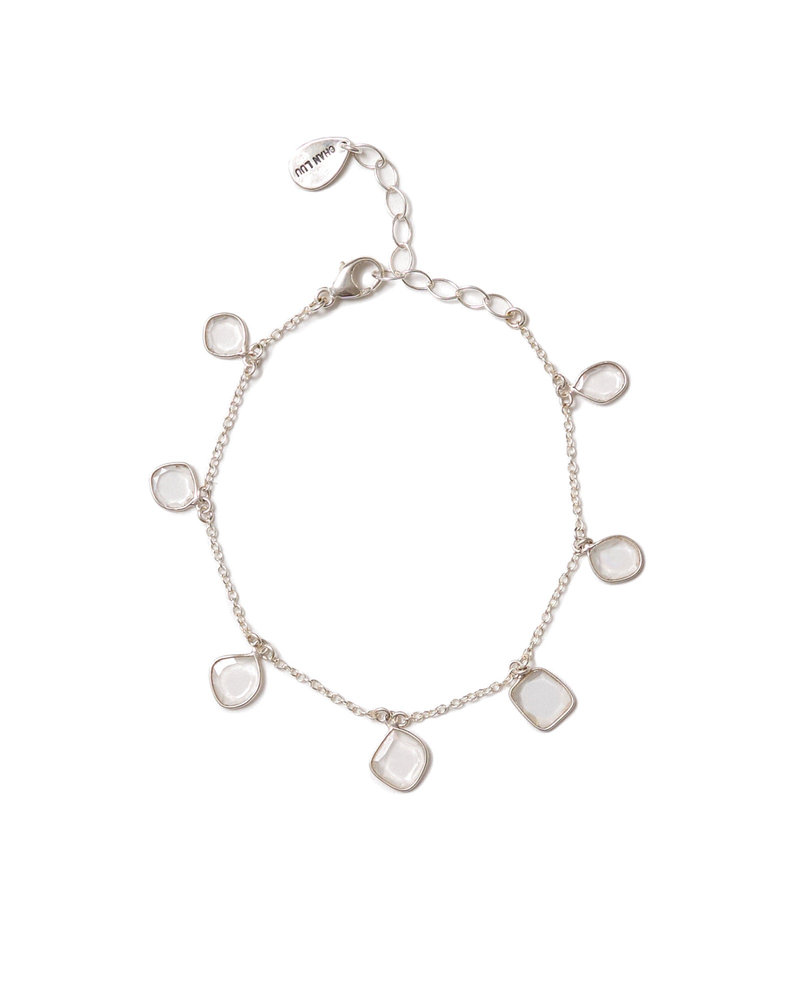 Moissanite Bezel Charm Bracelet Sterling Silver, Moissanite