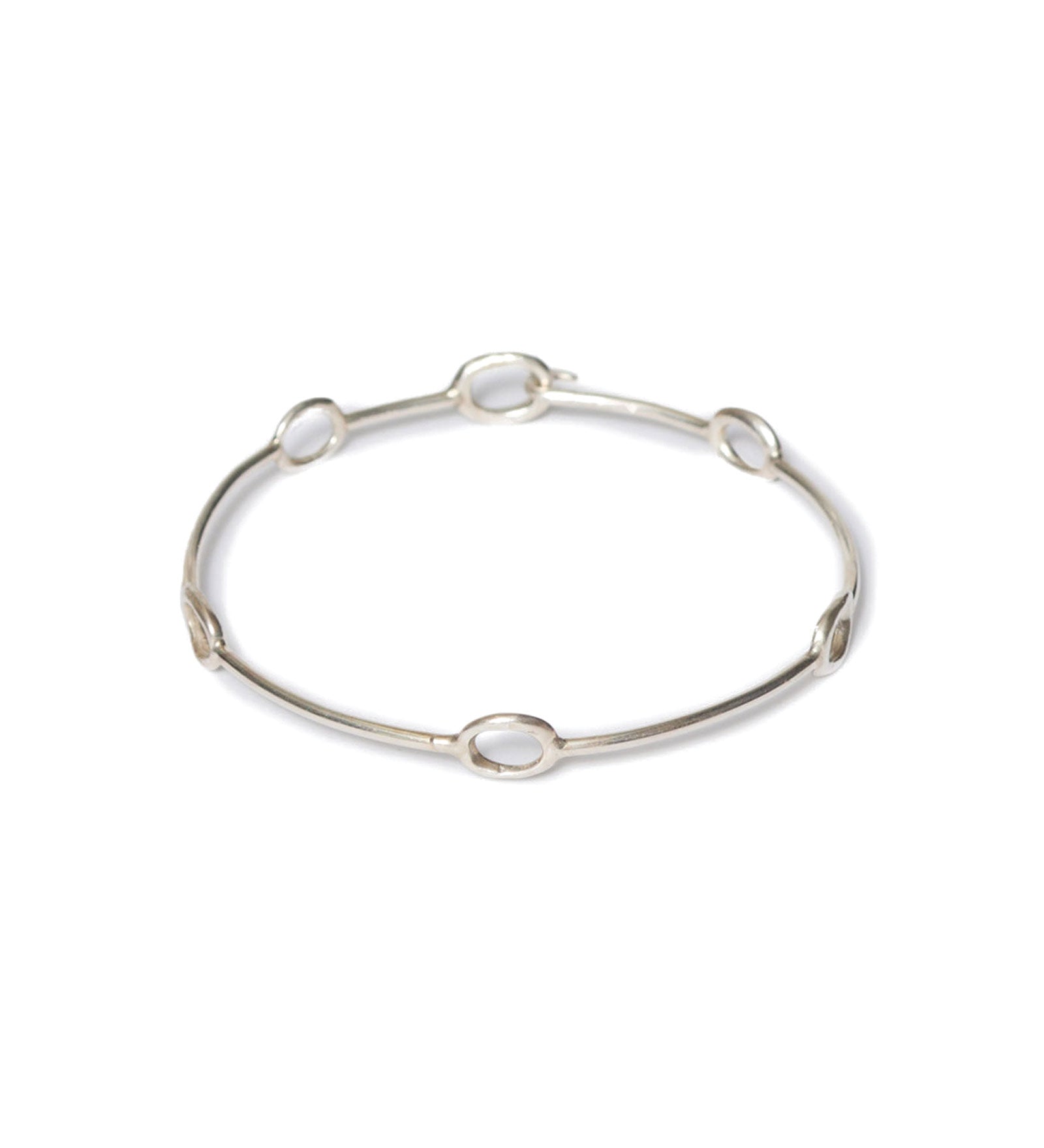 Oval Cut Out Bangle Silver Plated