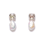 Crystal & Pearl Drop Stud Sterling Silver, Crystal, Freshwater Pearl
