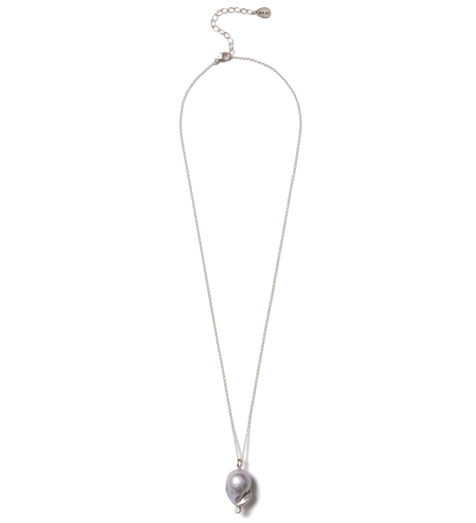 Baroque Pearl & Diamond Necklace Sterling Silver, Freshwater Pearl, Diamond