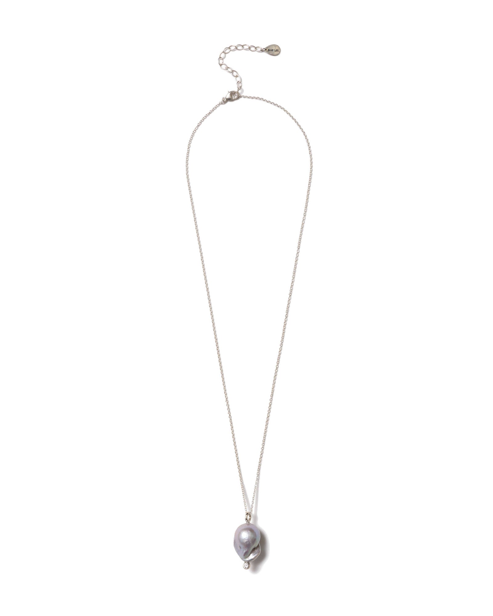 Baroque Pearl & Diamond Necklace Sterling Silver, Freshwater Pearl, Diamond
