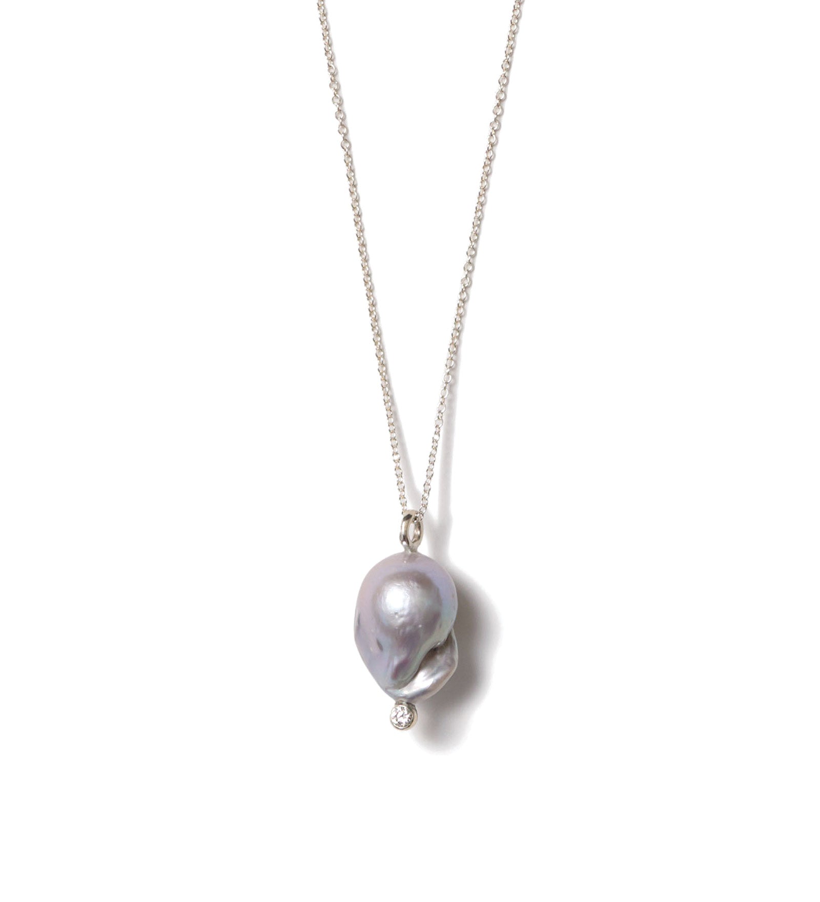 Baroque Pearl & Diamond Necklace Sterling Silver, Freshwater Pearl, Diamond