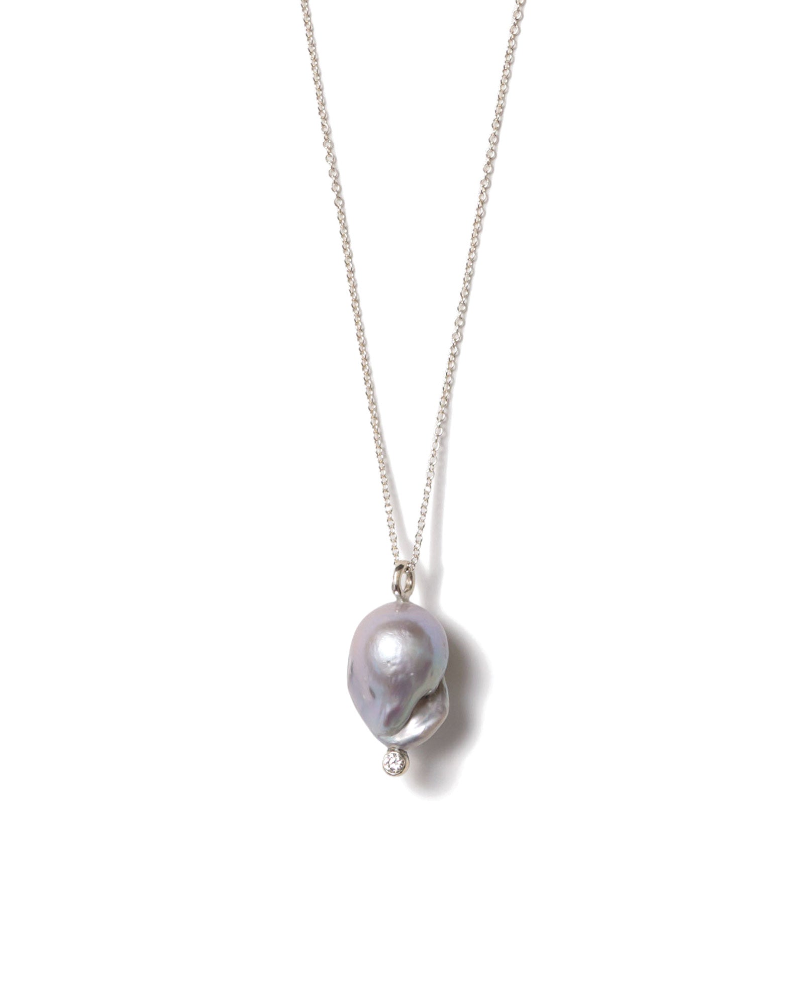 Baroque Pearl & Diamond Necklace Sterling Silver, Freshwater Pearl, Diamond