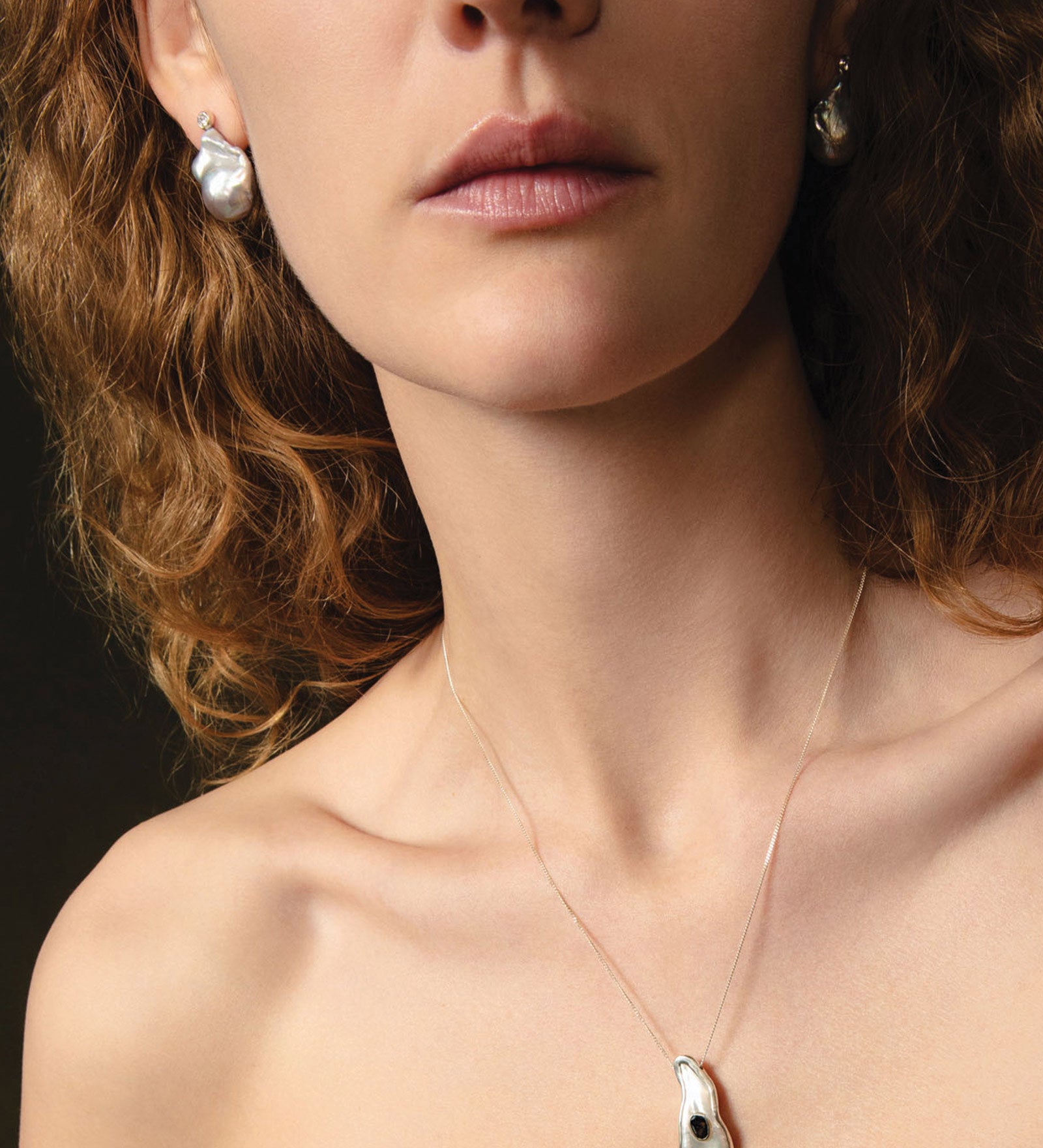 Baroque Pearl & Diamond Stud Sterling Silver, Pearl, Diamond