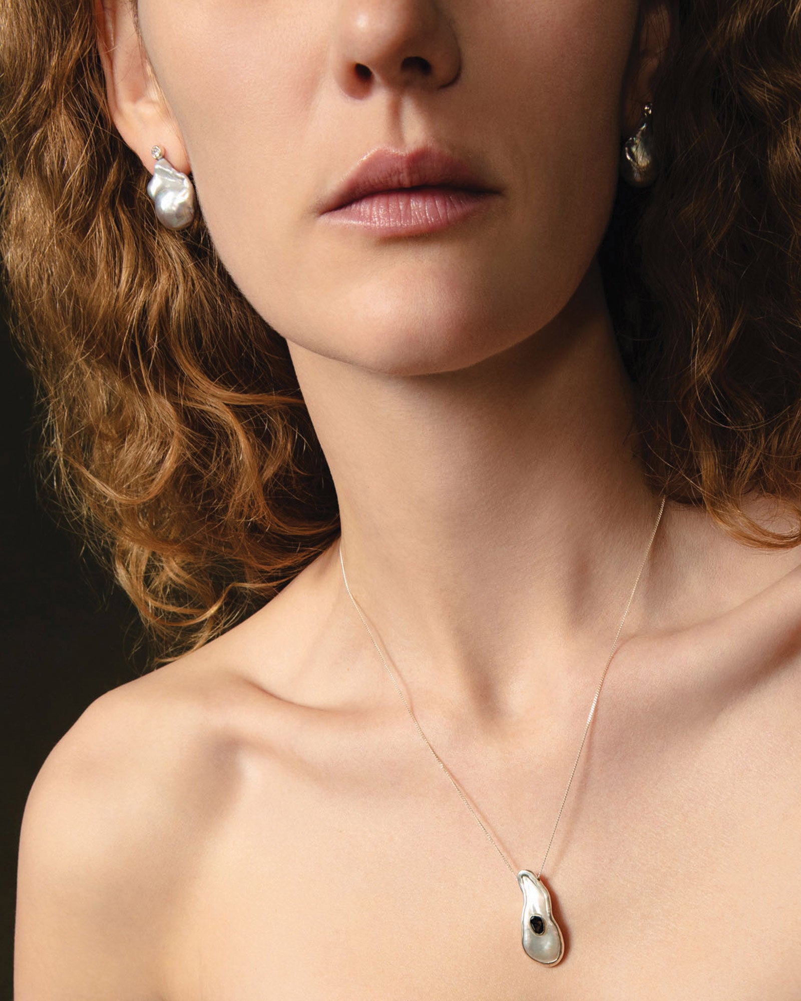 Baroque Pearl & Diamond Stud Sterling Silver, Pearl, Diamond