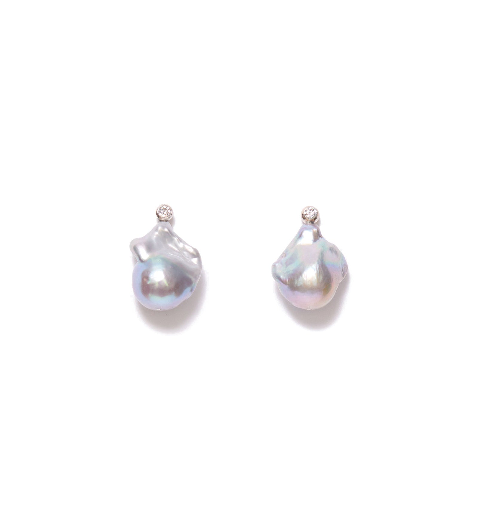 Baroque Pearl & Diamond Stud Sterling Silver, Pearl, Diamond
