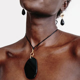 Slice Necklace 18k Gold Vermeil, Black Glass