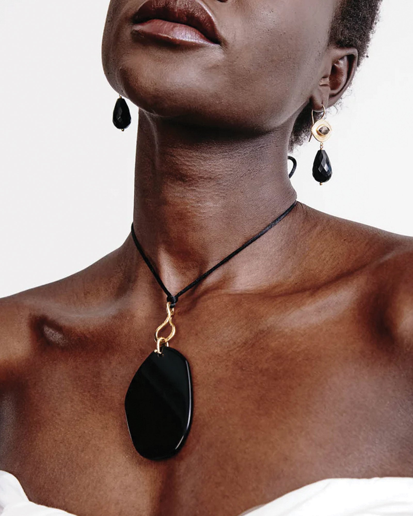 Slice Necklace 18k Gold Vermeil, Black Glass