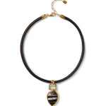 Totem Leather Necklace 18k Gold Vermeil, Hypersthene, Green Amethyst