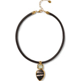 Totem Leather Necklace 18k Gold Vermeil, Hypersthene, Green Amethyst