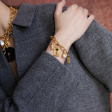 Lock and Key Charm Bracelet 18k Gold Vermeil, White Pearl, Smoky Quartz