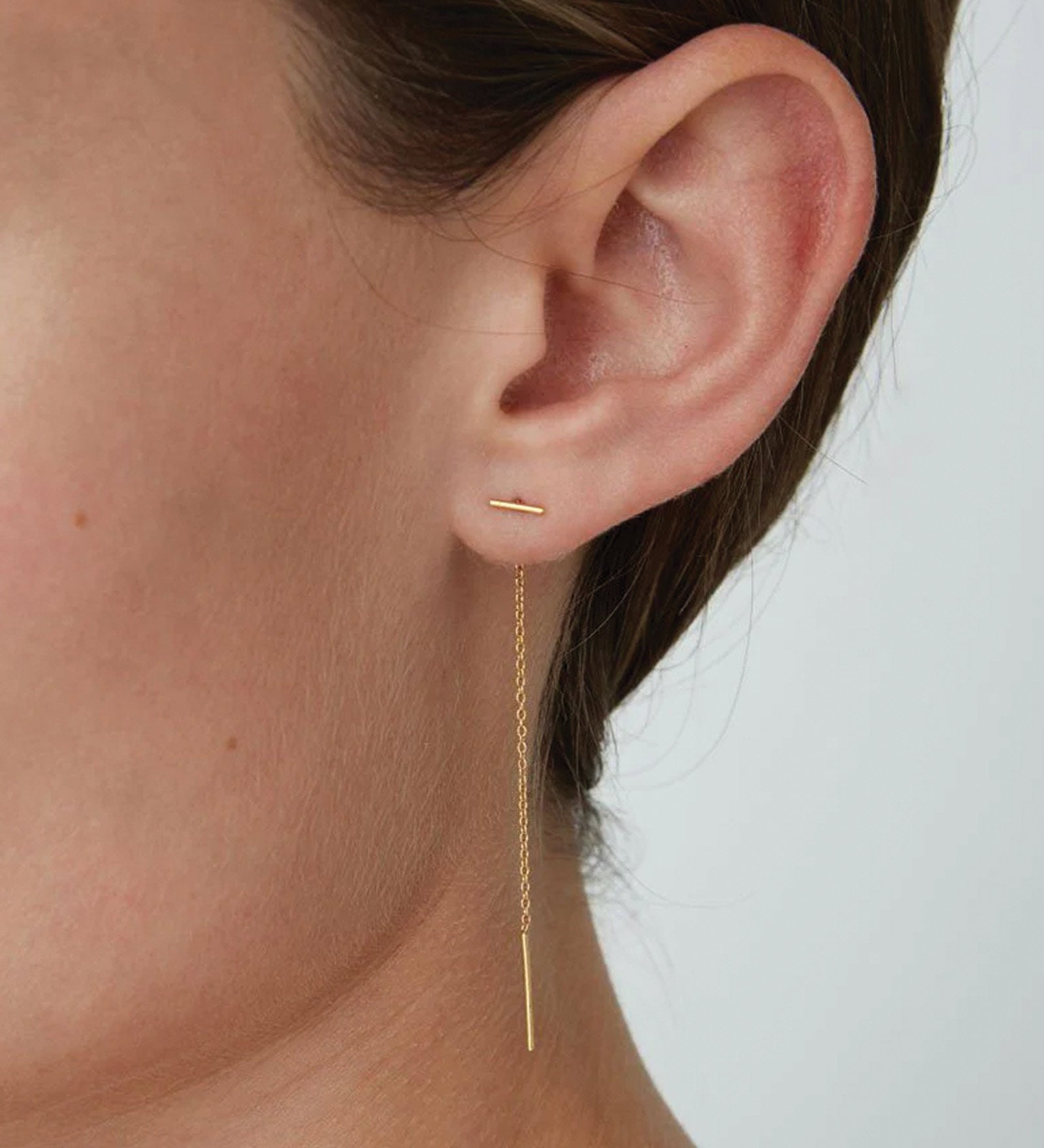 Gold Bar Chain Thread Earrings 18k Gold Vermeil