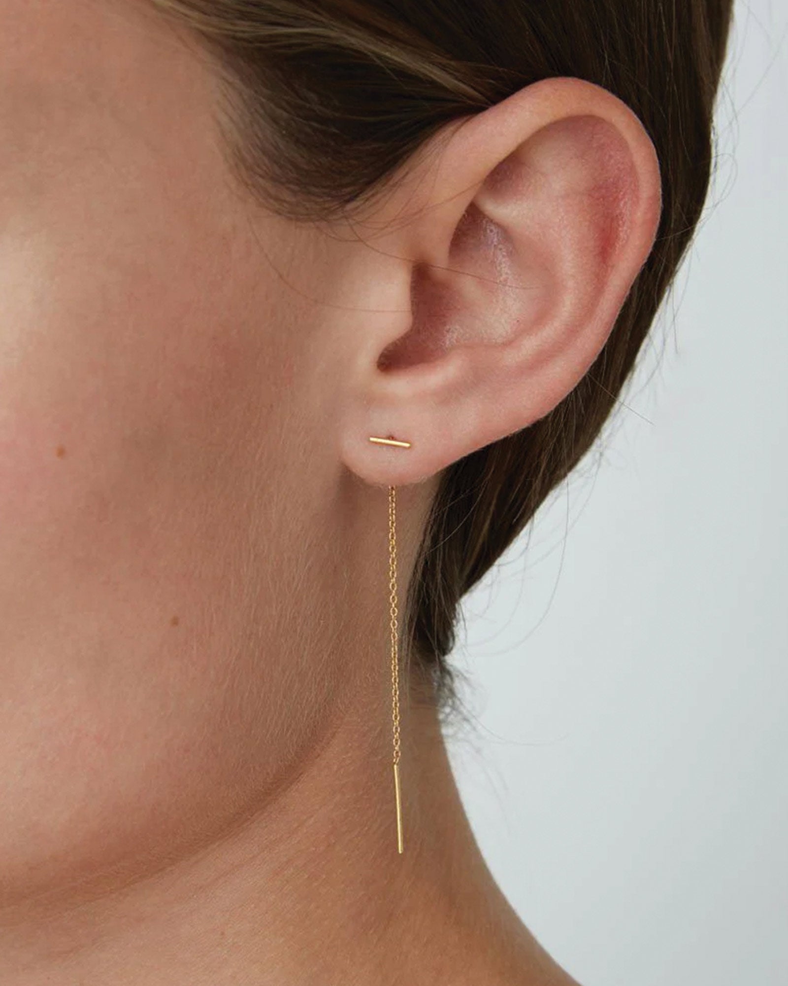 Gold Bar Chain Thread Earrings 18k Gold Vermeil