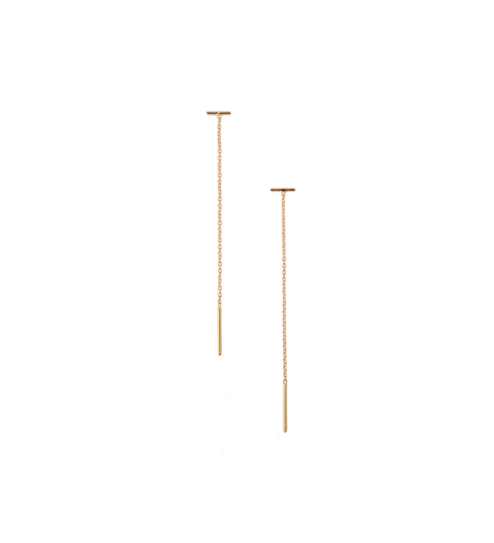 Gold Bar Chain Thread Earrings 18k Gold Vermeil