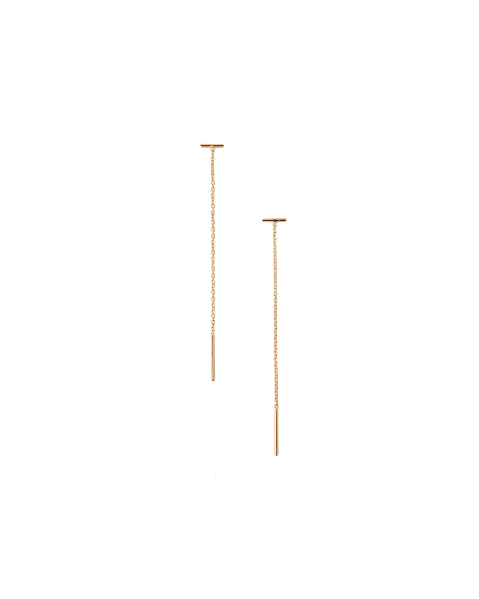Gold Bar Chain Thread Earrings 18k Gold Vermeil