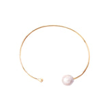 White Pearl and Gold Diamond Cuff 18k Gold Vermeil, White Pearl, Champagne Diamond